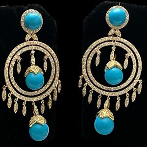 Joan Boyce Brass Gold Plated Imi Robin Blue Turquoise White Cz